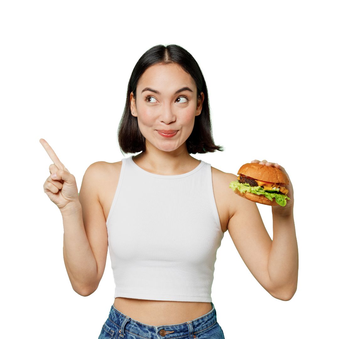 Woman with an hamburger in the hand