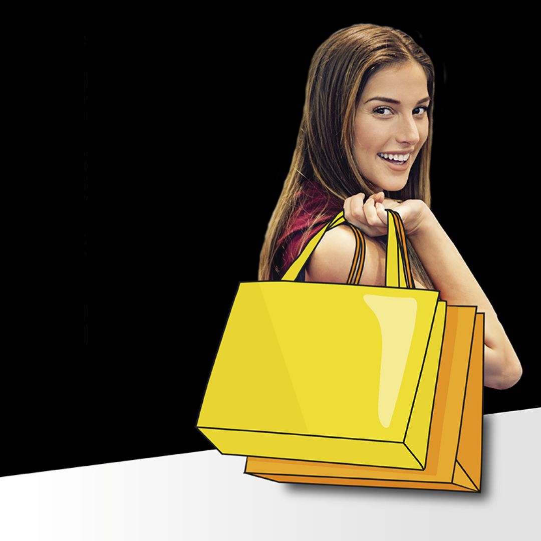 Girl holding two stylized shoppers