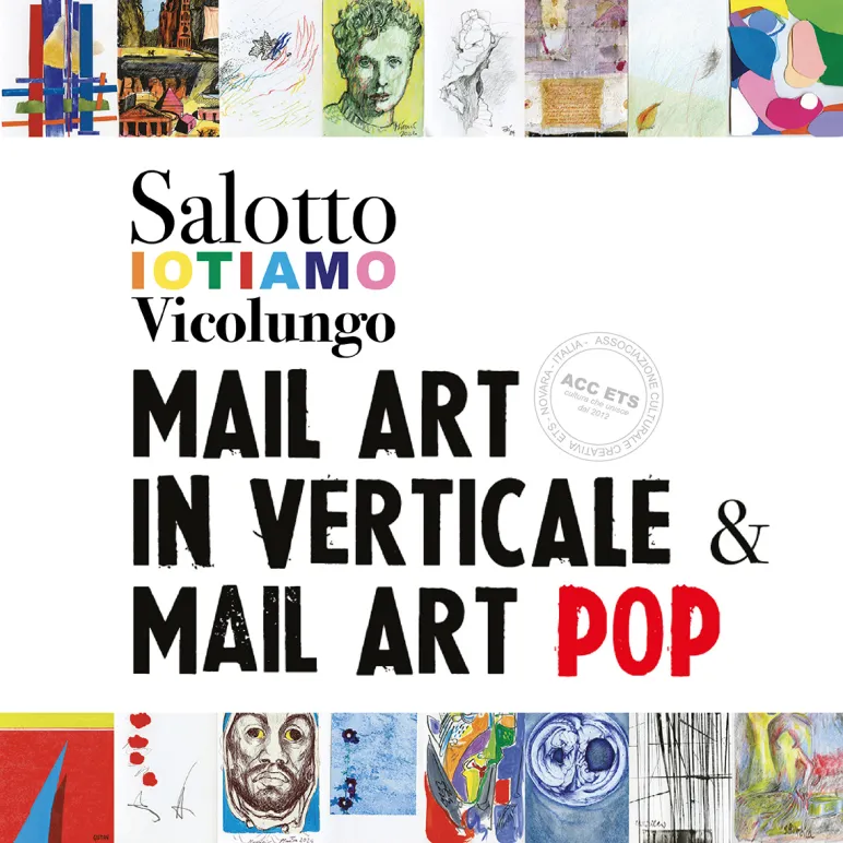 Grafica evento Mail Art a Vicolungo The Style Outlets con opere artistiche colorate
